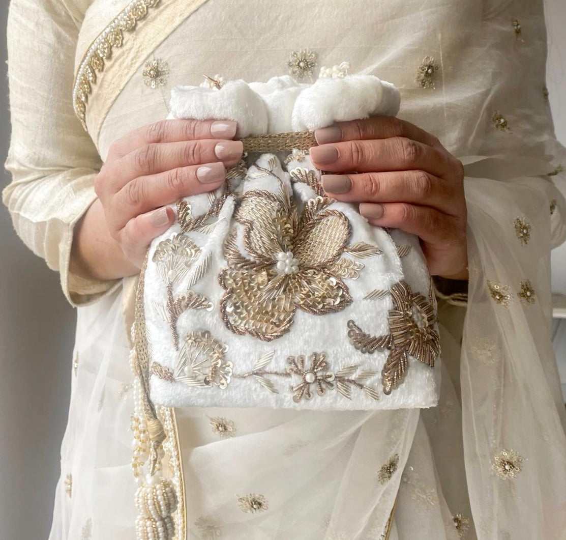 Arisha Potli Bag (Ivory velvet with Bronze)