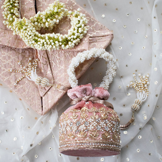 Ruby Potli Bag (Dusky Pink Velvet)
