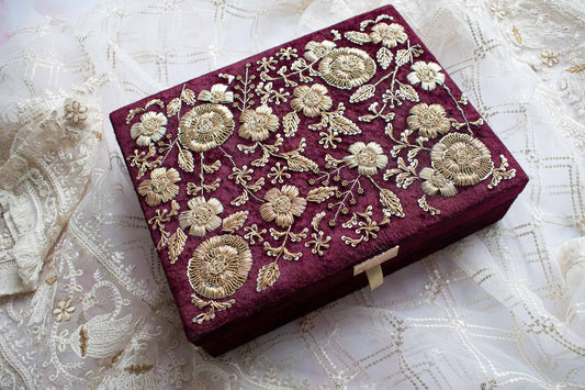 PRE-ORDER - Anaya Trousseau Box (Deep Maroon Velvet)