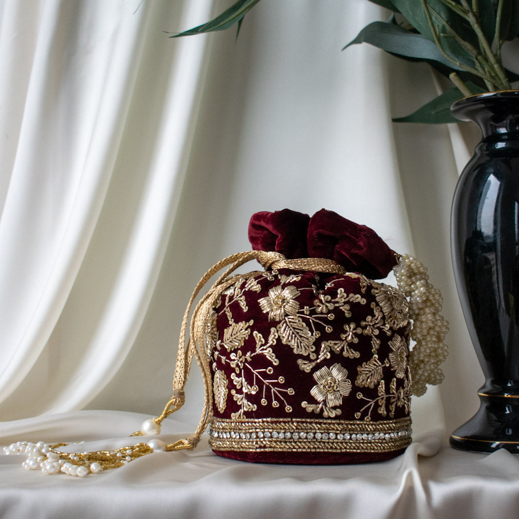 Anaya Potli Bag (Deep Maroon Velvet)
