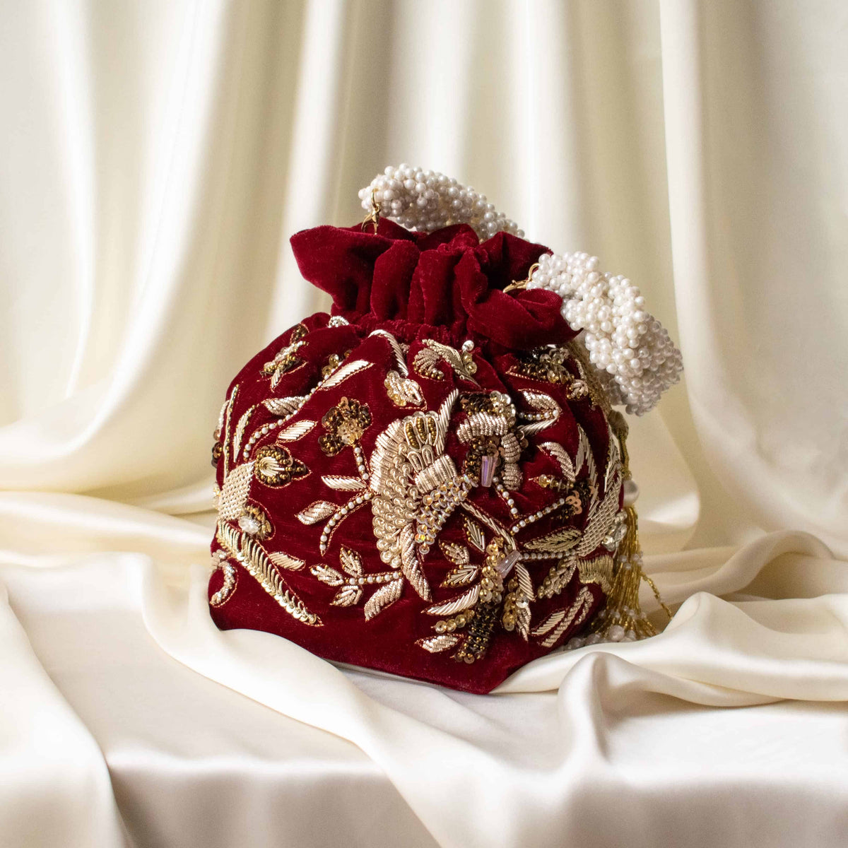 Alisha Potli Bag (Maroon Velvet)