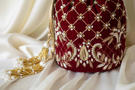 Isha Potli Bag (Maroon Velvet)