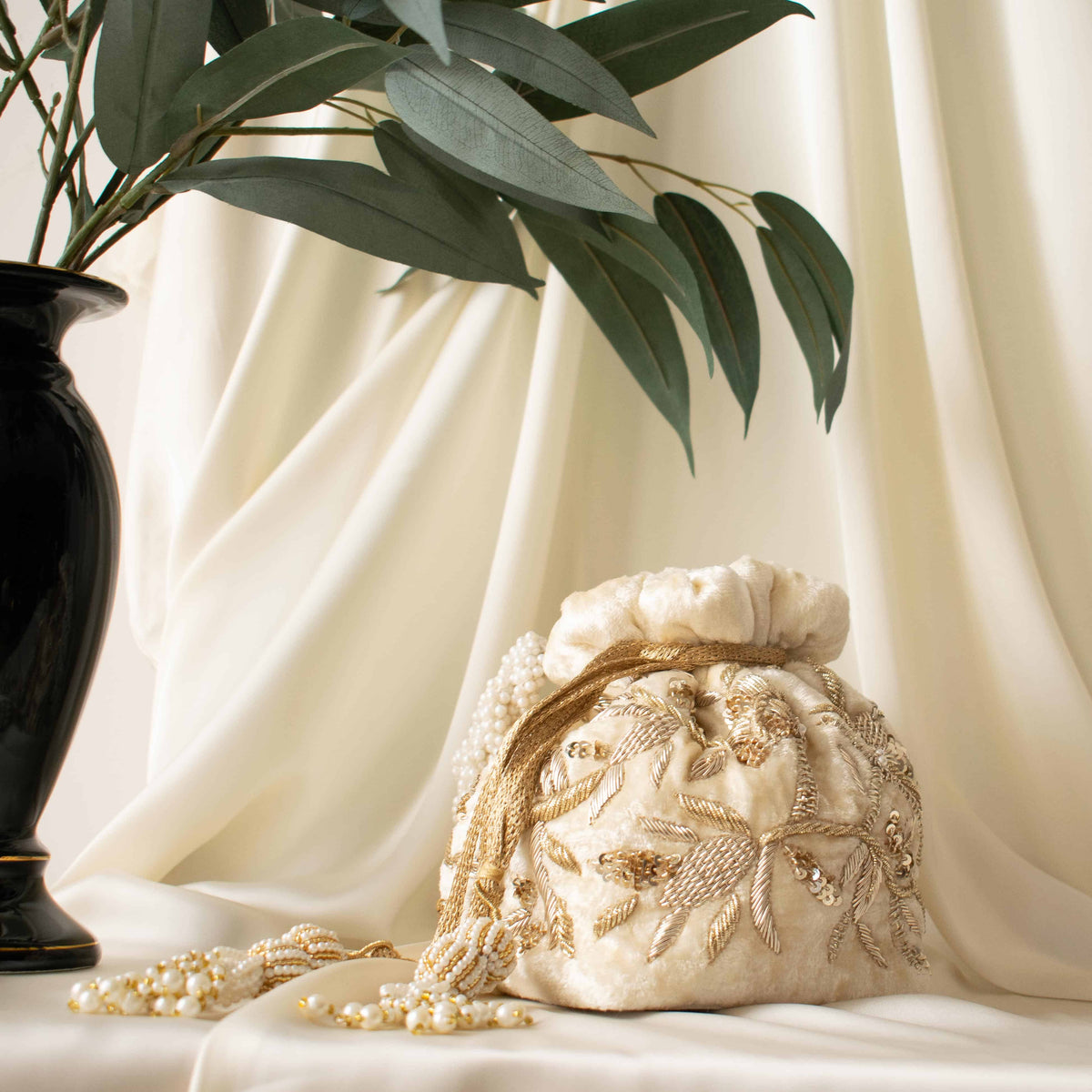 Layla Potli Bag (Cream Velvet)