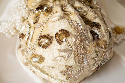 Alisha Potli Bag (Golden Cream Velvet)