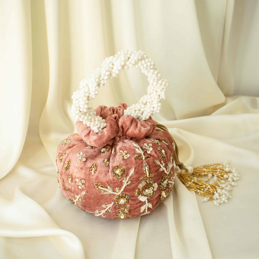Peony Potli Bag (Dusky Pink Velvet)