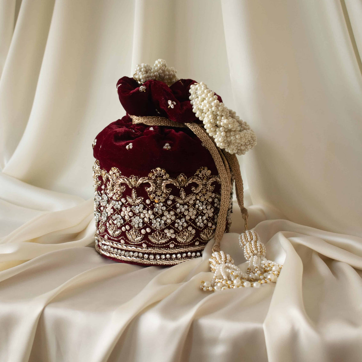 Ruby Potli Bag (Maroon Velvet)