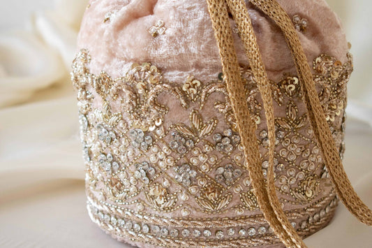 Ruby Potli Bag (Nude Pink Velvet)