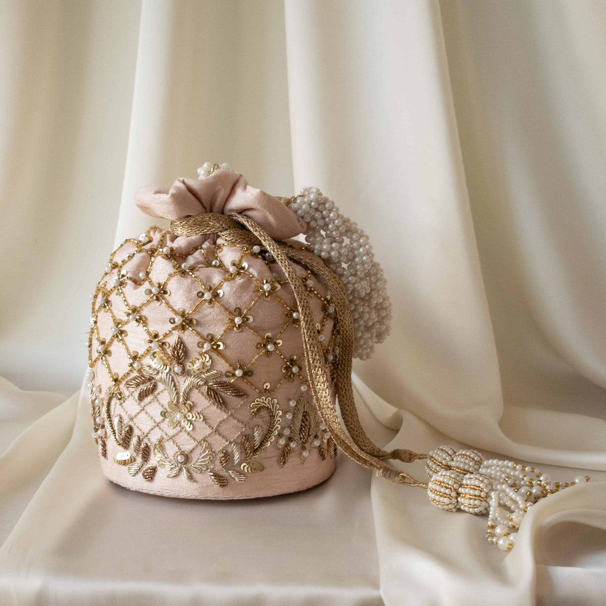 Isha Potli Bag (Nude Pink Silk)
