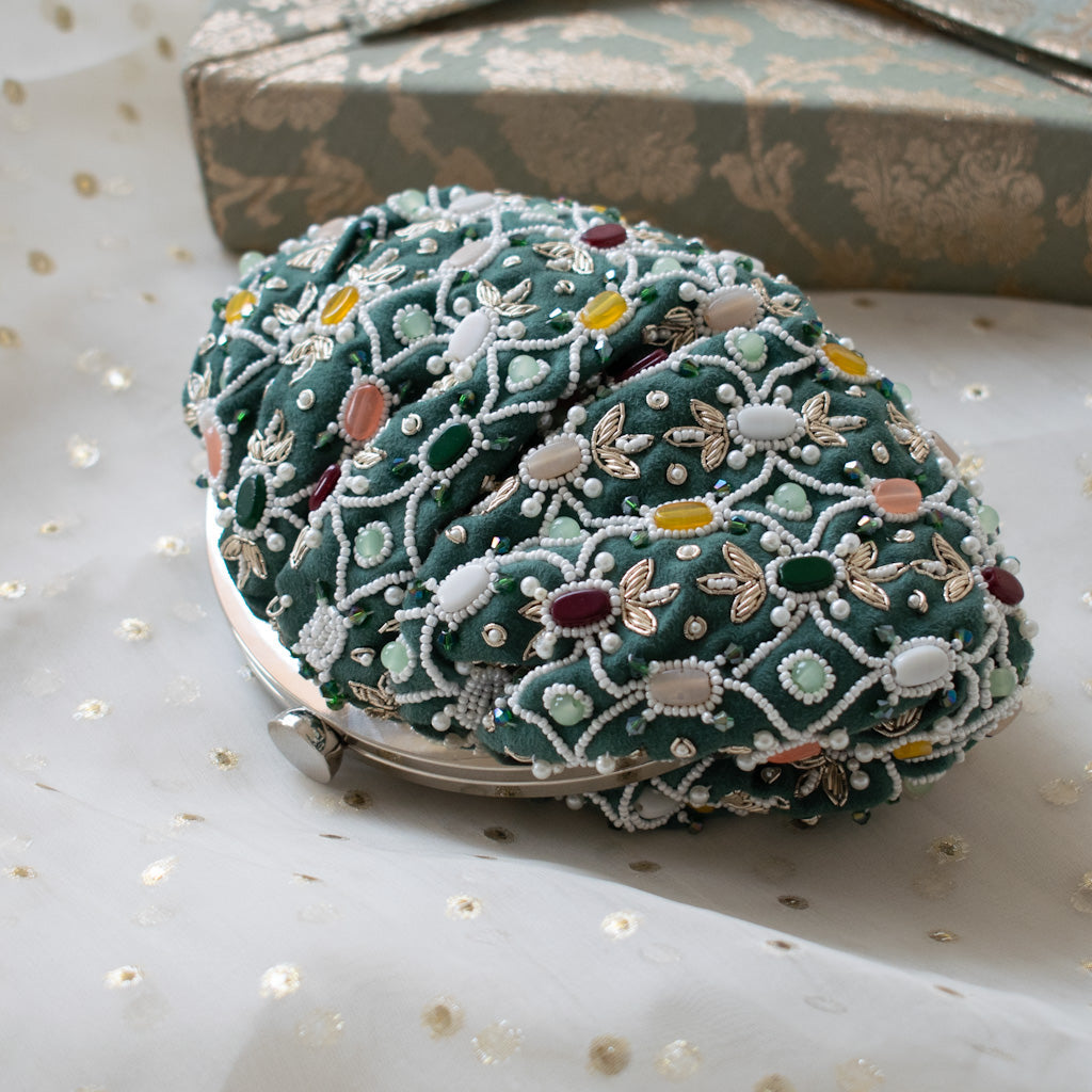 PRE-ORDER - Alina - Sage Green Beaded Clutch