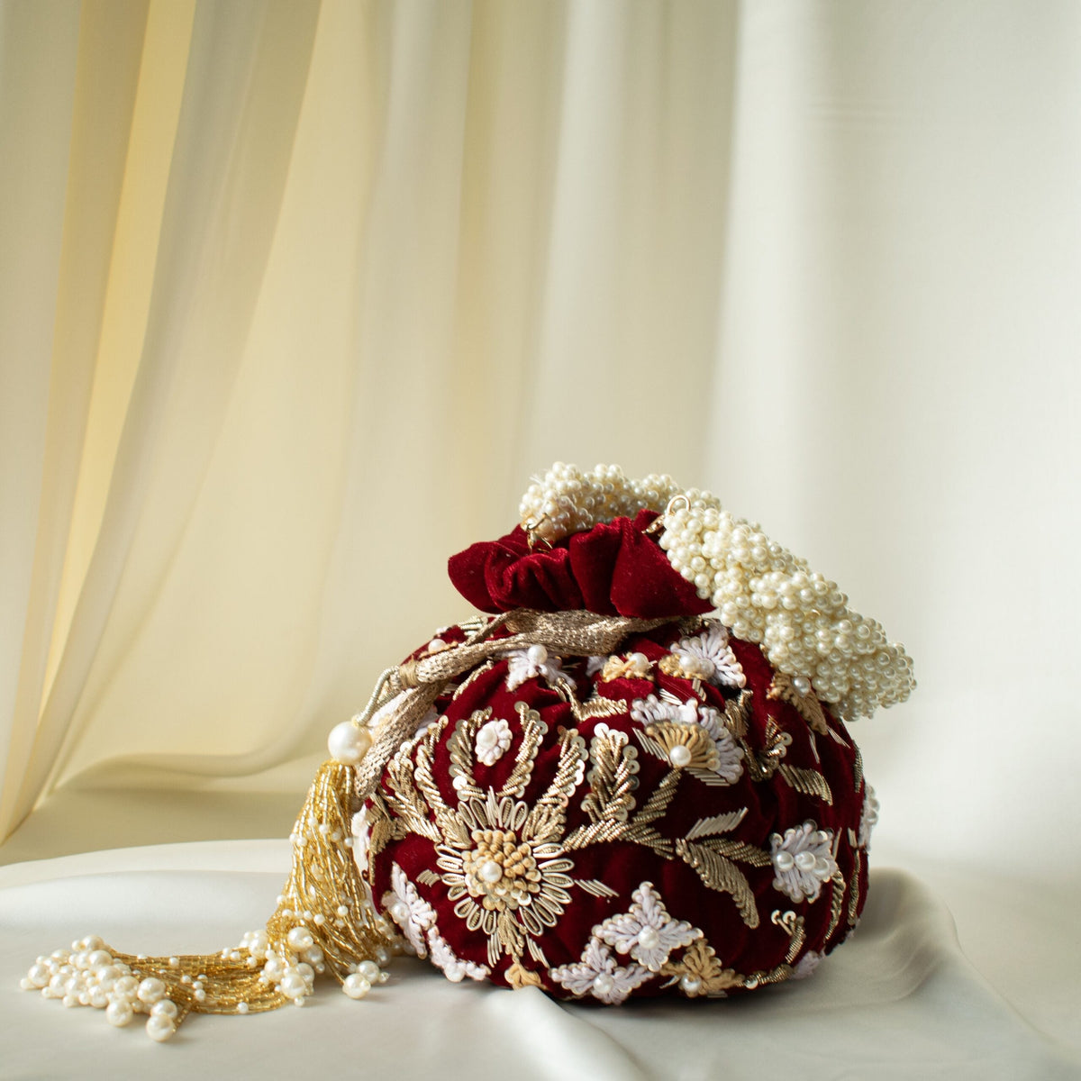 Meena Potli Bag (Maroon Velvet)