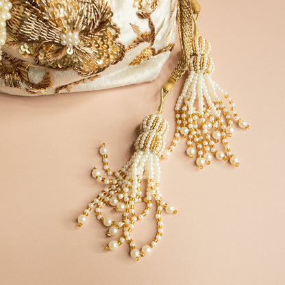 Arisha Potli Bag (Ivory velvet with Bronze)