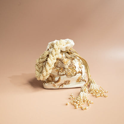 Arisha Potli Bag (Ivory velvet with Bronze)