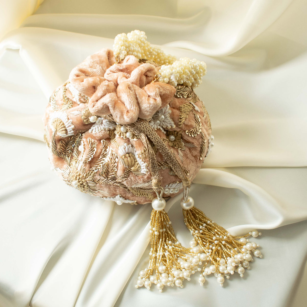 Meena Potli Bag (Soft Peach Velvet)