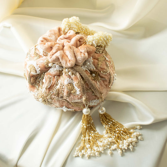 Meena Potli Bag (Soft Peach Velvet)