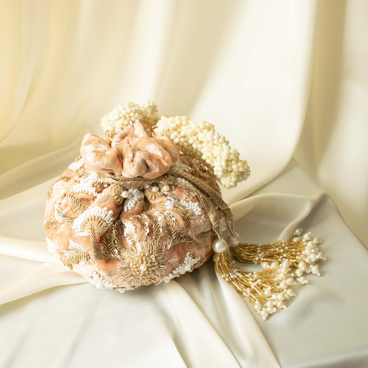 Meena Potli Bag (Soft Peach Velvet)