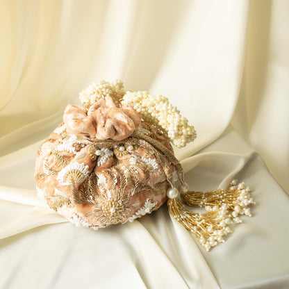 Meena Potli Bag (Soft Peach Velvet)
