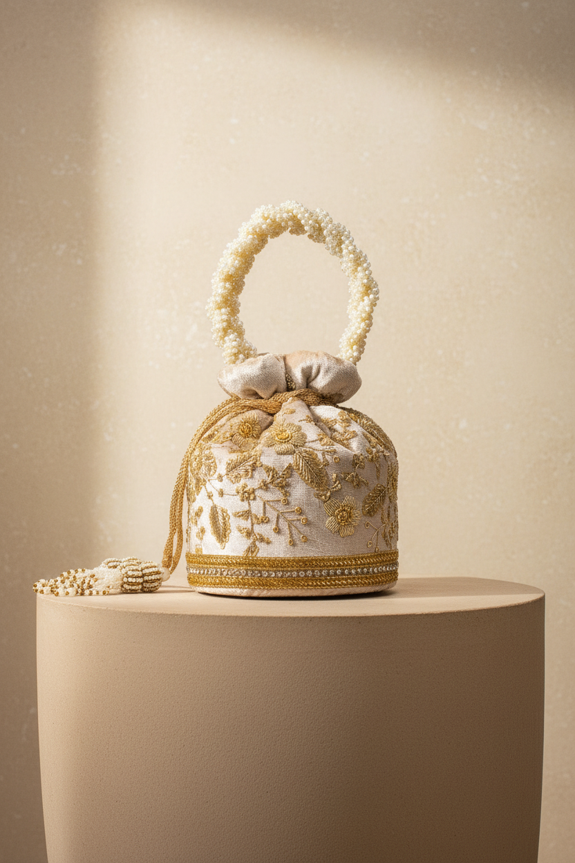 Anaya Potli Bag (Soft Champagne Velvet)