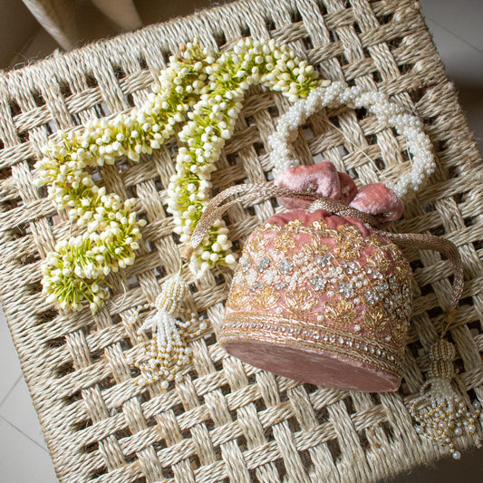 Ruby Potli Bag (Dusky Pink Velvet)