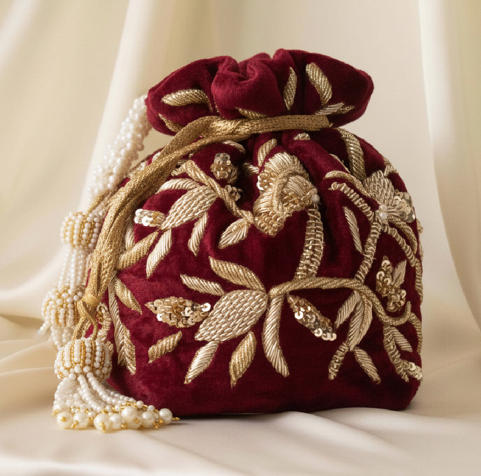 Layla Potli Bag (Maroon Velvet)