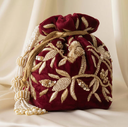 Layla Potli Bag (Maroon Velvet)