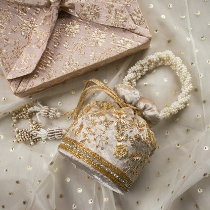 Anaya Potli Bag (Soft Champagne Velvet)