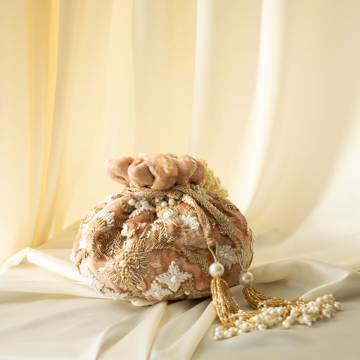 Meena Potli Bag (Soft Peach Velvet)