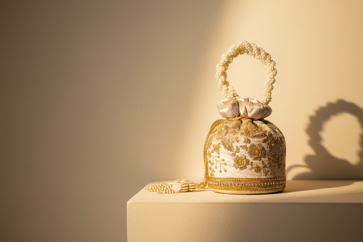 Anaya Potli Bag (Soft Champagne Velvet)