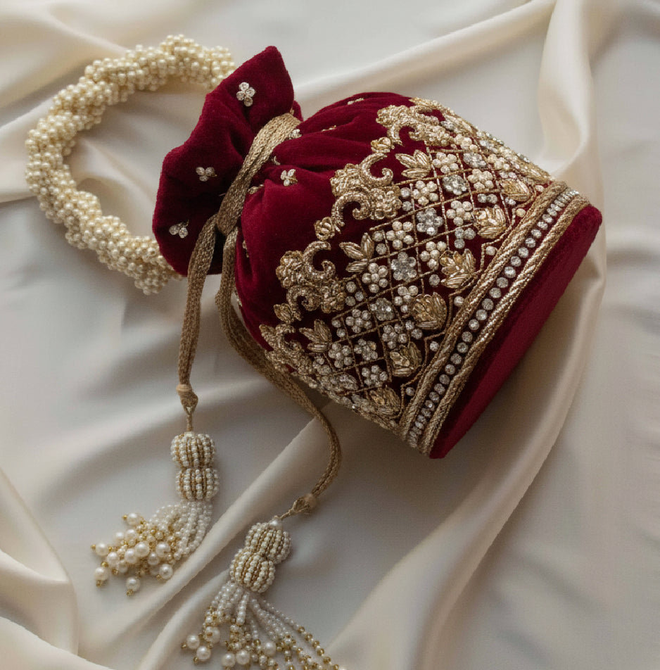 Ruby Potli Bag (Red Maroon Velvet)