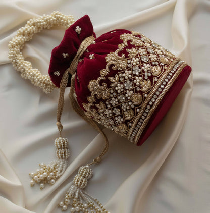 Ruby Potli Bag (Red Maroon Velvet)