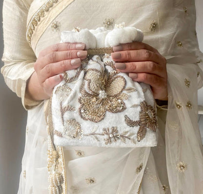 Arisha Potli Bag (Ivory velvet with Bronze)