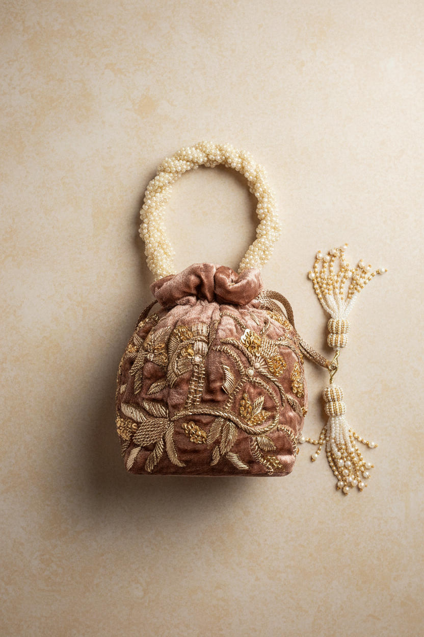 Layla Potli Bag (Mocha Brown Velvet)