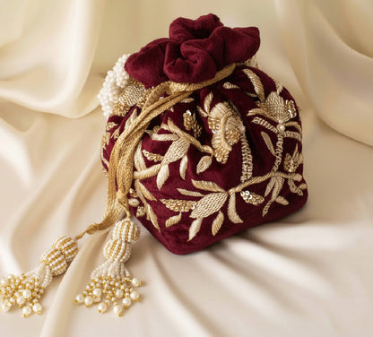 Layla Potli Bag (Maroon Velvet)