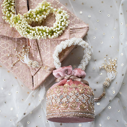 Ruby Potli Bag (Dusky Pink Velvet)