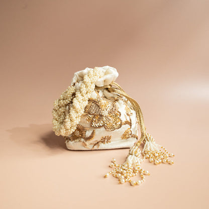 Arisha Potli Bag (Ivory velvet with Bronze)