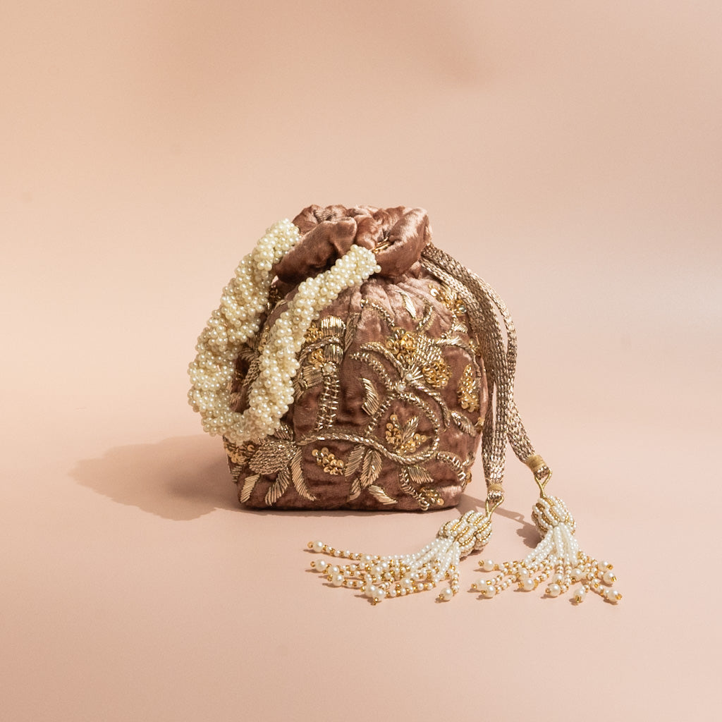 Layla Potli Bag (Mocha Brown Velvet)