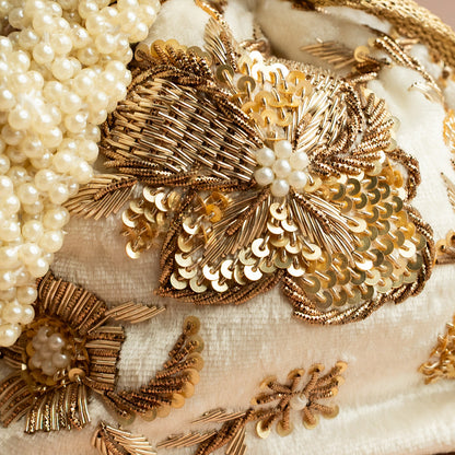 Arisha Potli Bag (Ivory velvet with Bronze)