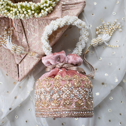 Ruby Potli Bag (Dusky Pink Velvet)