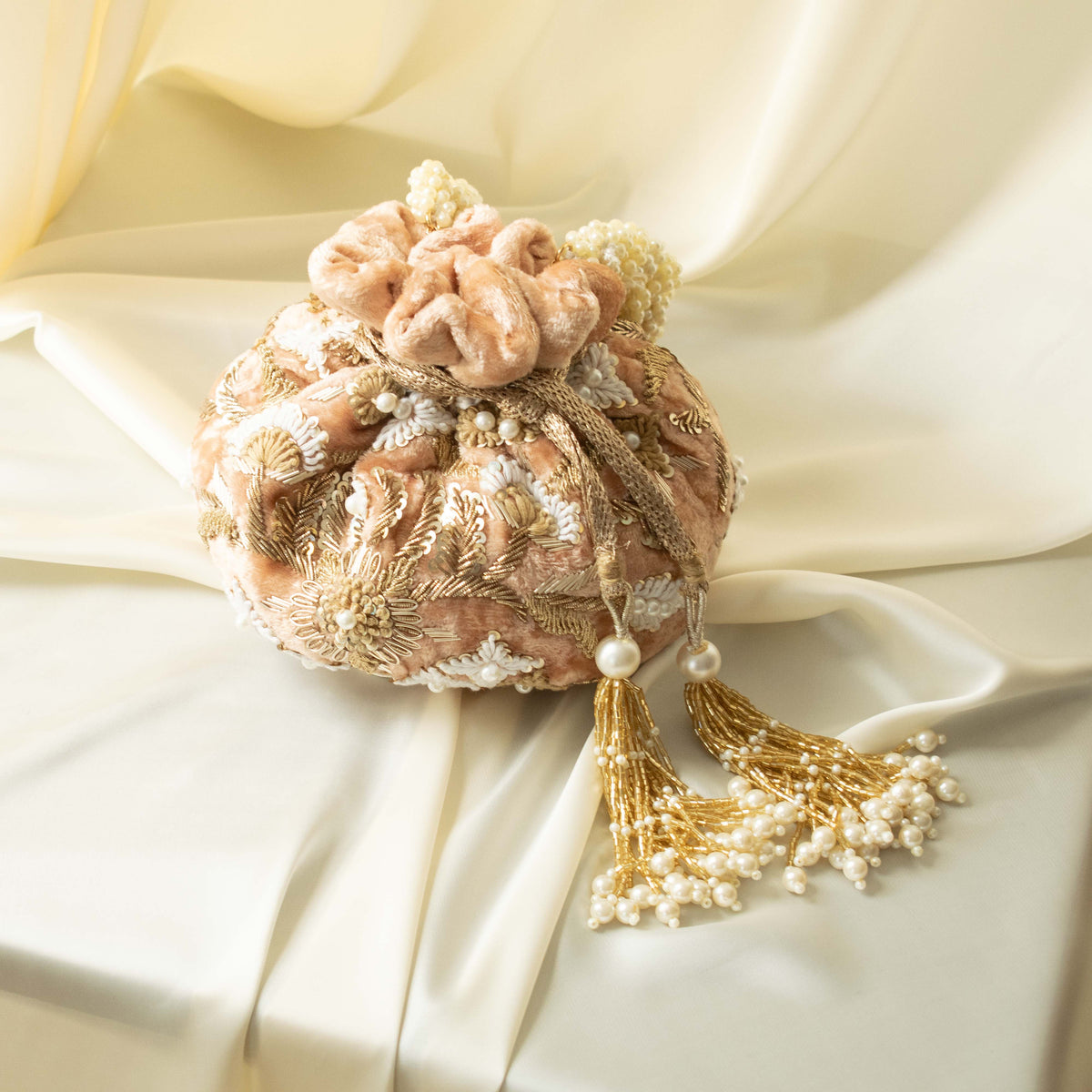 Meena Potli Bag (Soft Peach Velvet)