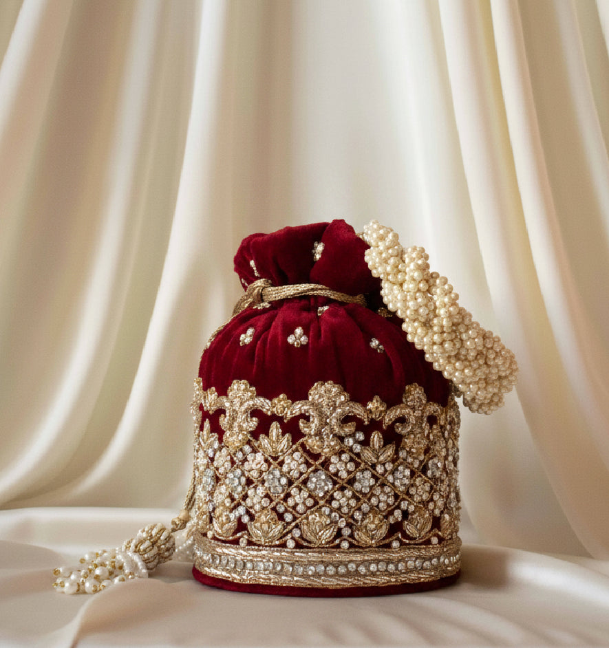 Ruby Potli Bag (Red Maroon Velvet)