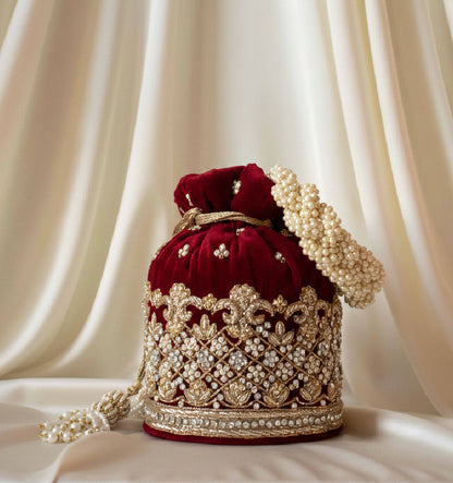 Ruby Potli Bag (Red Maroon Velvet)