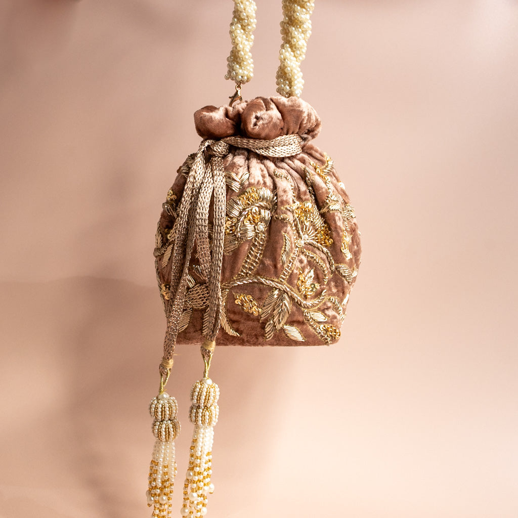 Layla Potli Bag (Mocha Brown Velvet)