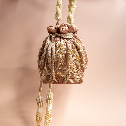 Layla Potli Bag (Mocha Brown Velvet)