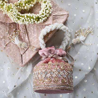 Ruby Potli Bag (Dusky Pink Velvet)