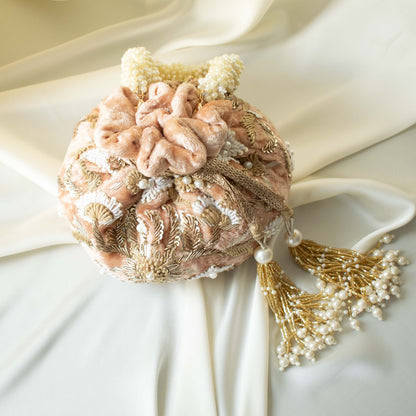 Meena Potli Bag (Soft Peach Velvet)