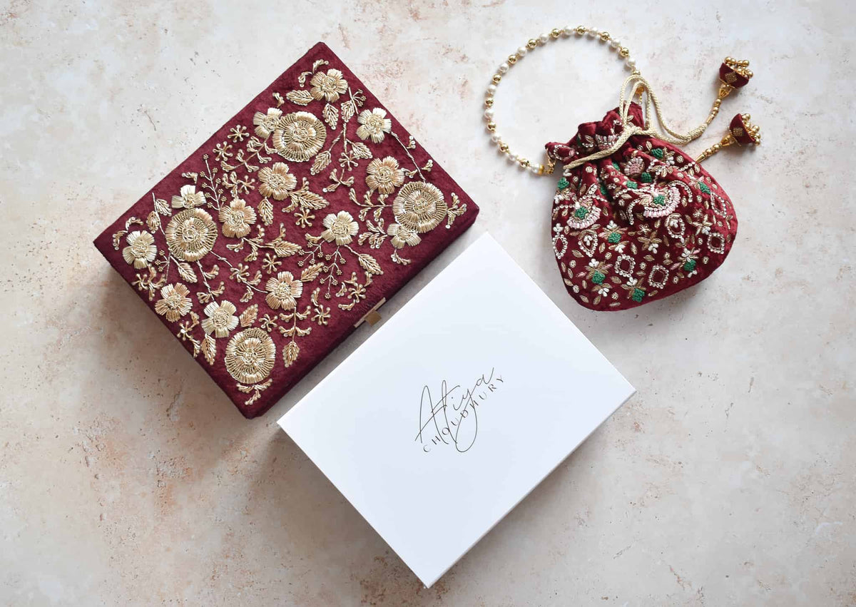 PRE-ORDER - Anaya Trousseau Box (Deep Maroon Velvet)