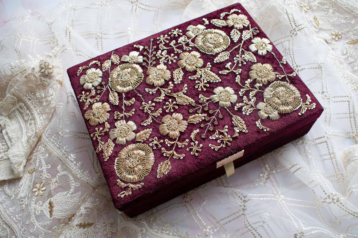 PRE-ORDER - Anaya Trousseau Box (Deep Maroon Velvet)
