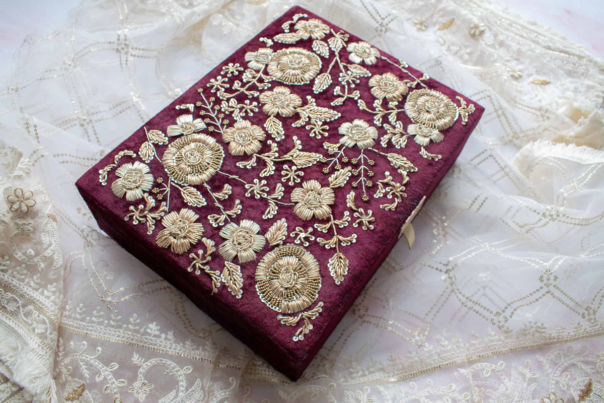 PRE-ORDER - Anaya Trousseau Box (Deep Maroon Velvet)