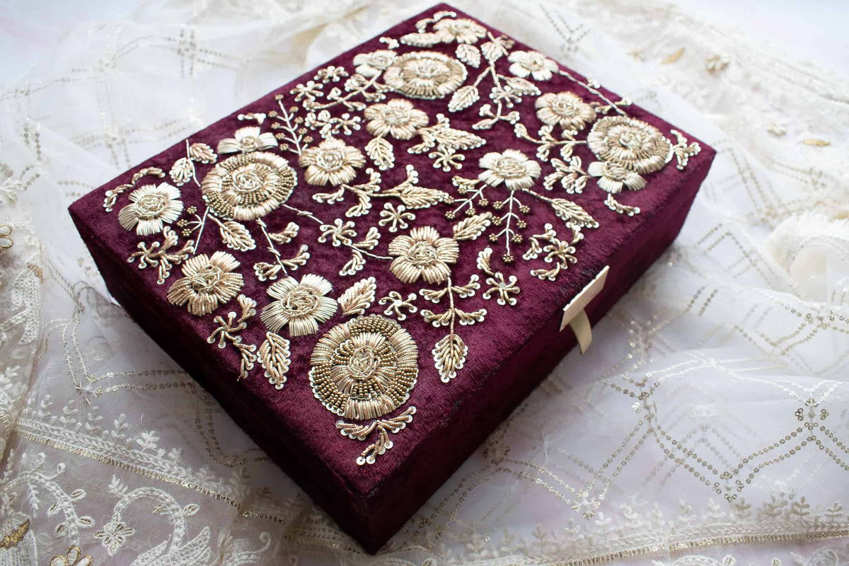 PRE-ORDER - Anaya Trousseau Box (Deep Maroon Velvet)