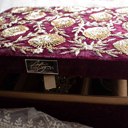 PRE-ORDER - Amna Trousseau Box (Maroon Velvet)