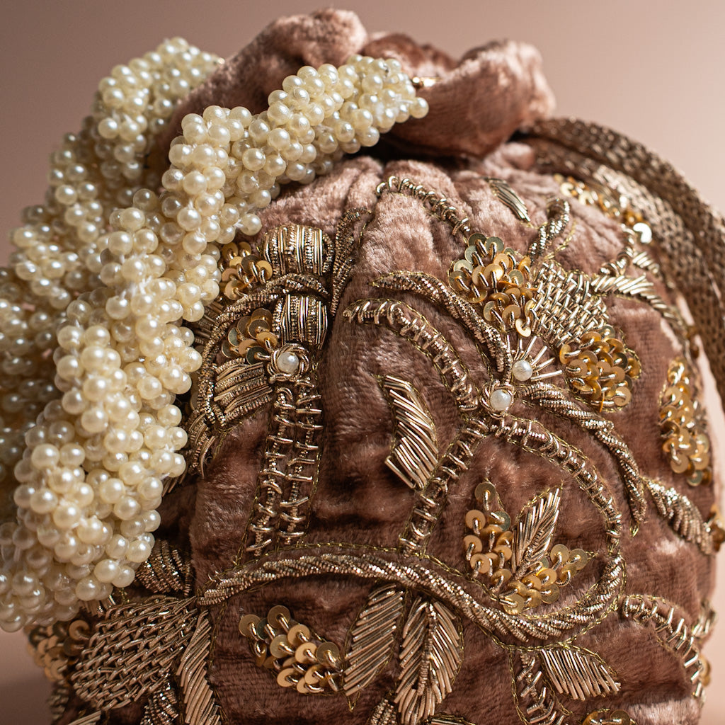 Layla Potli Bag (Mocha Brown Velvet)
